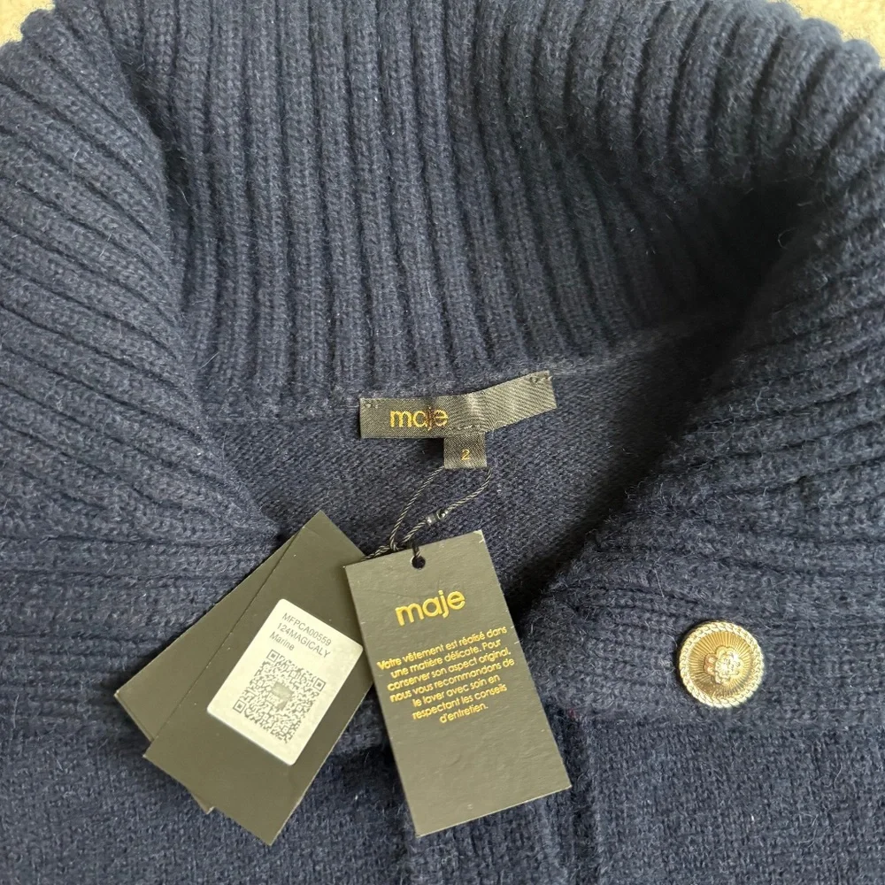 Maje Navy Cardigan Sweater Sz 2 - Picture 3 of 6